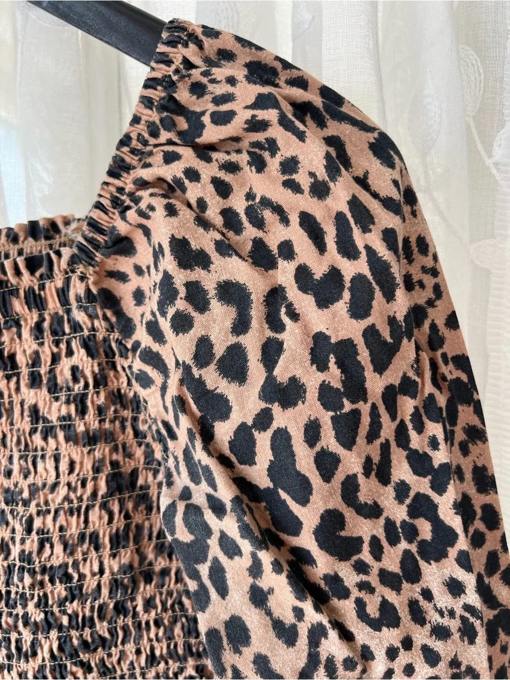 GAP Leopard Smocked Puff-Sleeve Crop Top - Brown/Black